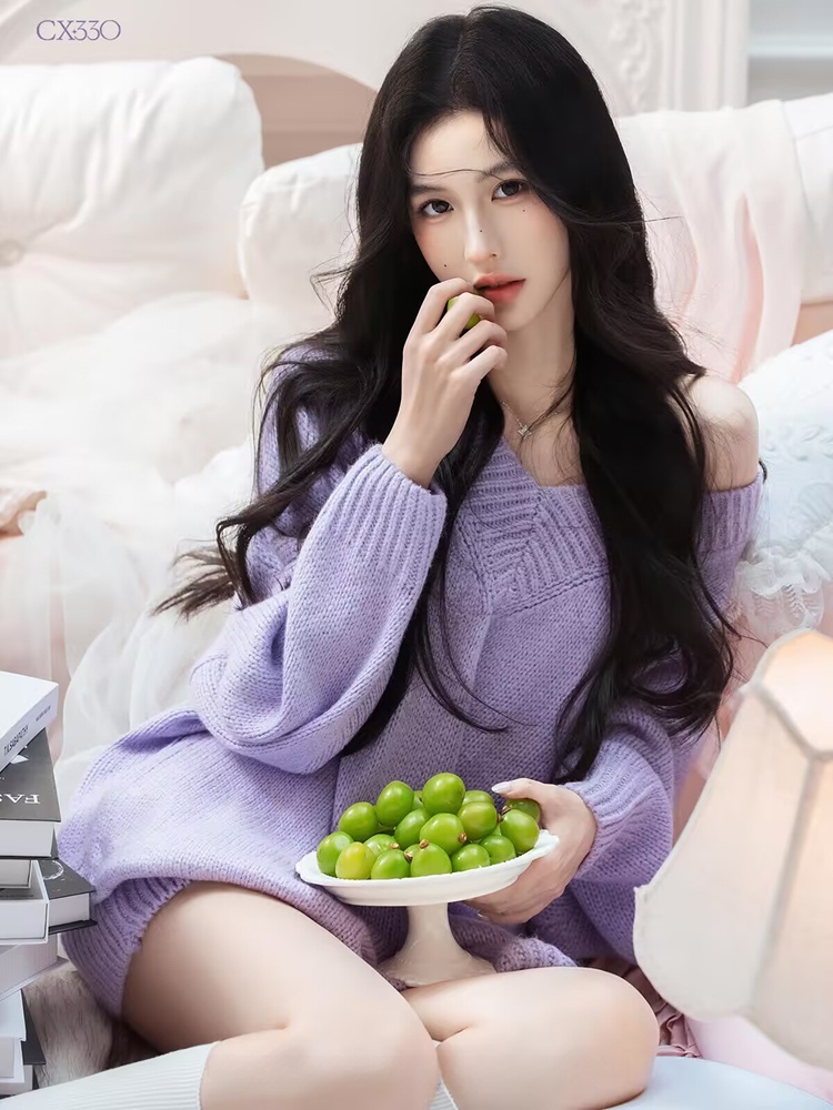 Autumn Winter Purple Sweater O - Photography Lighting Style ulasan dan harga